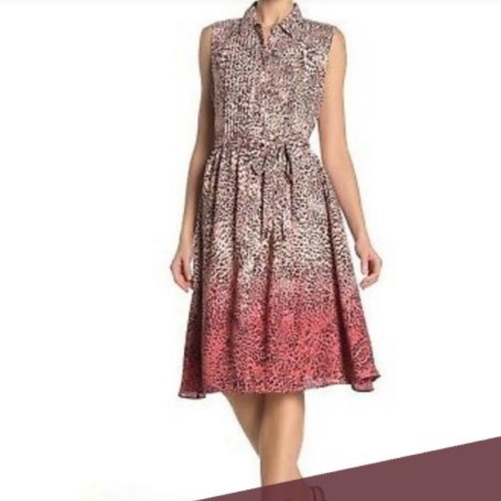 Nanette Lapore Sleeveless Pink Ombré Leopard Print Button Front Dress Size 6